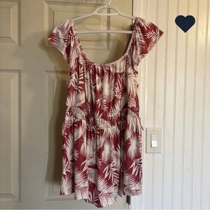 Torrid Super Soft Cinched Waist Babydoll Dusty Rose Palm Leaf Print Tank